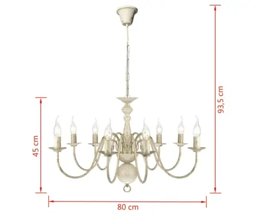 Antīki Balta Metāla Lustra 8 Spuldžu Ligzdas E14