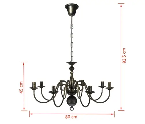 Senovinio Stiliaus Juodo Metalo Sietynas, 8 X E14 Lemputės