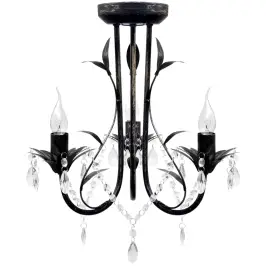 Art Nouveau Juodo Metalo Sietynas Su Krištolo Karoliukais, 3 X E14