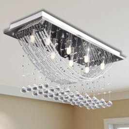 Griestu Lampa Ar Mirdzošām Kristālu Pērlītēm, Balta, 8Xg9, 29 Cm