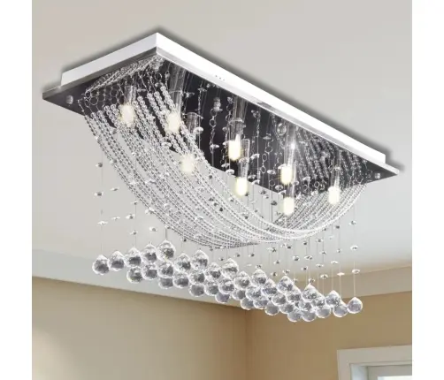 Griestu Lampa Ar Mirdzošām Kristālu Pērlītēm, Balta, 8Xg9, 29 Cm