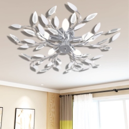 Griestu Lampa Ar Baltām Un Caurspīdīgām Akrila Kristāla Lapām 5 E14