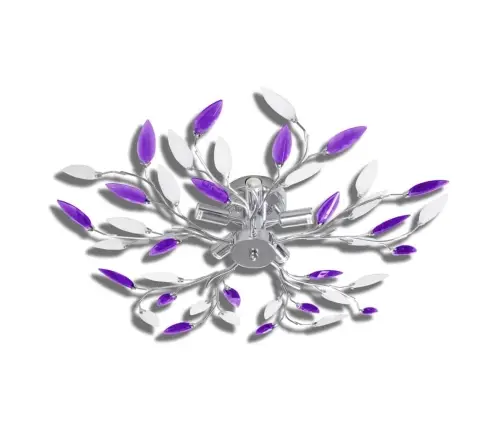 Griestu Lampa Ar Akrila Kristālu Lapām 5 E14 Spuldzēm, Violeta, Balta