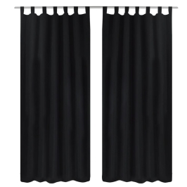 Juodos Užuolaidos Su Kilpomis 140 X 225 cm 2 Vnt., Mikro Satinas
