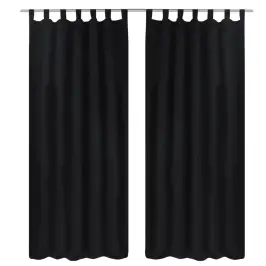 Juodos Užuolaidos Su Kilpomis 140 X 245 cm 2 Vnt., Mikro Satinas