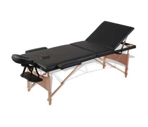 Masāžas Galds, Saliekams, 3 Daļas, Koka Rāmis, Melns Vidaxl
