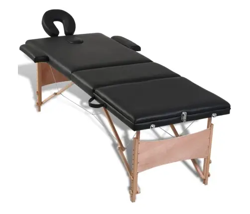Masāžas Galds, Saliekams, 3 Daļas, Koka Rāmis, Melns Vidaxl