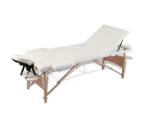 Masāžas Galds, Saliekams, 3 Daļas, Koka Rāmis, Krēmbalts Vidaxl