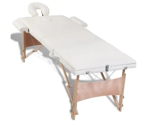 Masāžas Galds, Saliekams, 3 Daļas, Koka Rāmis, Krēmbalts Vidaxl