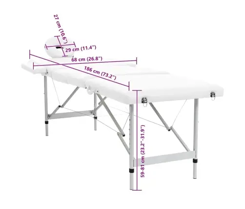 Saliekams Masāžas Galds Bēšs 4 Zonas Alumīnija Rāmis