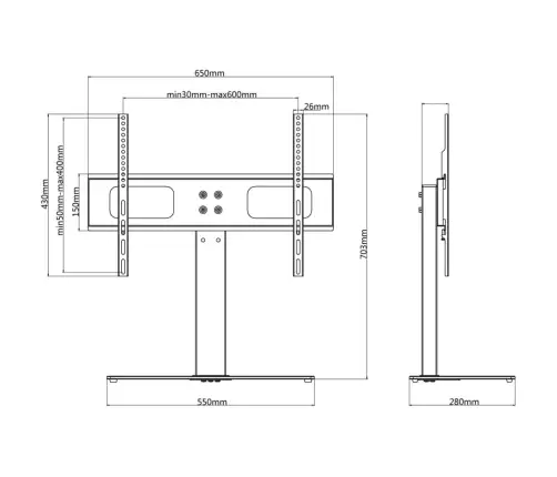 Telerikinnitus Lauale, 37-55 Tolli, Max Vesa 600X400 Mm 40 Kg