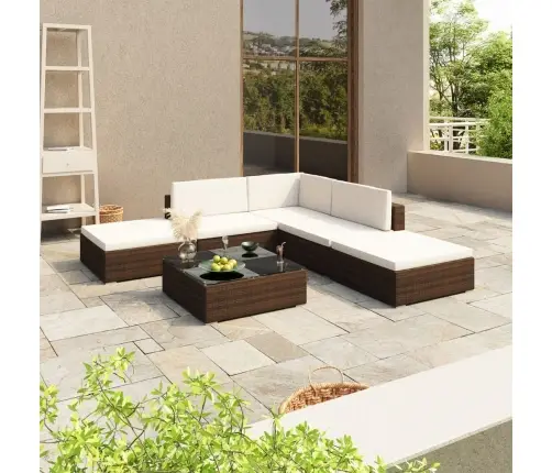 6-Osaline Aiamööblikomplekt Patjadega, Polürotang, Pruun