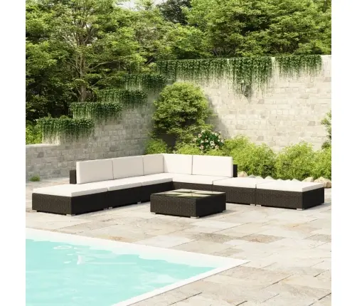 8-Osaline Aiamööblikomplekt Patjadega, Polürotang, Must