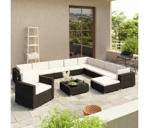 Sodo Poilsio Baldų Komplektas Su Pag., 12D., Juod. Sp., Polir.