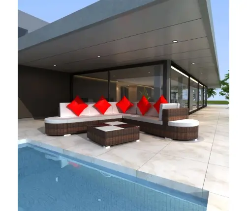 8-Osaline Aiamööbli Komplekt Patjadega, Polürotang, Pruun