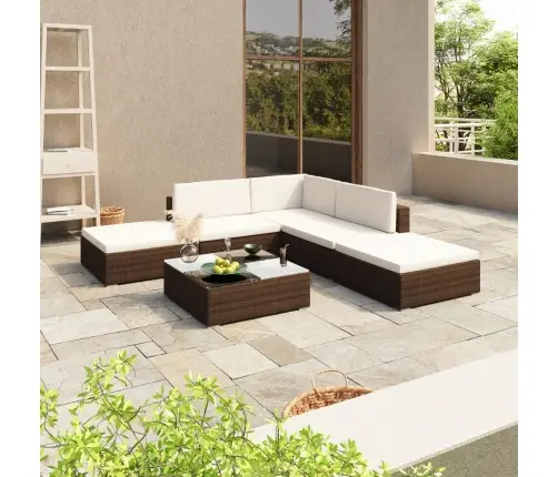 6-Daļīgs Dārza Atpūtas Mēbeļu Komplekts Ar Matračiem, Pe, Brūns Vidaxl