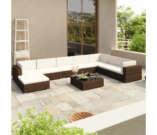 8-Daļīgs Dārza Atpūtas Mēbeļu Komplekts Ar Matračiem, Pe, Brūns Vidaxl