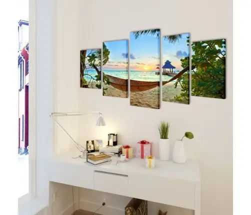 Modulārā Foto Glezna Pludmale Ar Šūpuļtīklu 100 X 50 Cm