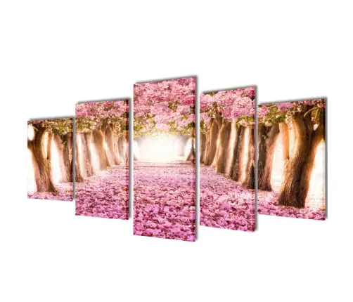 241574 Canvas Wall Print Set Cherry Blossom 100 X 50 Cm