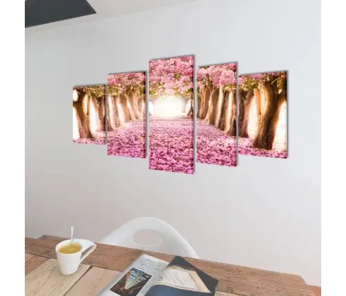241574 Canvas Wall Print Set Cherry Blossom 100 X 50 Cm