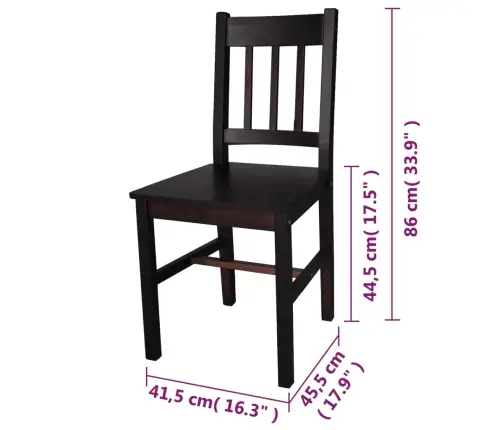 Valgomojo Kėdės, 2Vnt., Tamsiai Rudos, Pušies Mediena