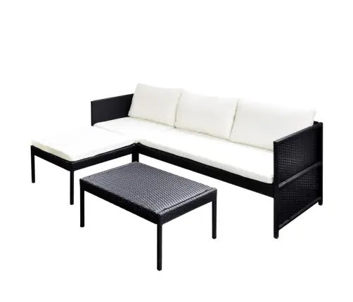 3-Daļīgs Dārza Atpūtas Mēbeļu Komplekts, Melns, Pe Rotangpalma Vidaxl