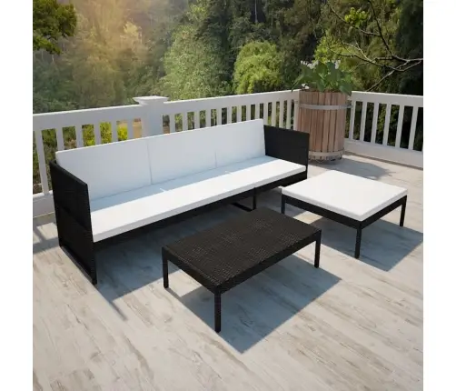 3-Daļīgs Dārza Atpūtas Mēbeļu Komplekts, Melns, Pe Rotangpalma Vidaxl