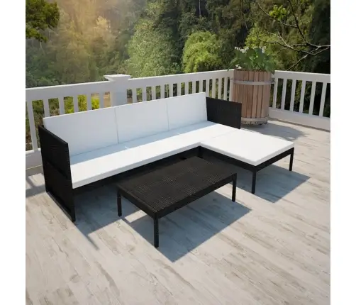 3-Daļīgs Dārza Atpūtas Mēbeļu Komplekts, Melns, Pe Rotangpalma Vidaxl