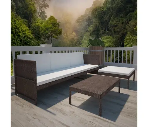 3-Osaline Aiamööbli Komplekt Patjadega, Polürotang, Pruun