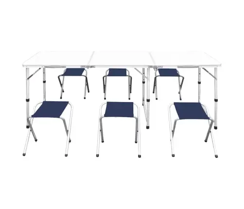 Saliekams Kempinga Galds Un 6 Taburetes, Regulējams Augstums, 180X60Cm