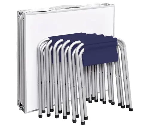 Saliekams Kempinga Galds Un 6 Taburetes, Regulējams Augstums, 180X60Cm