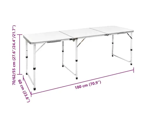 Saliekams Kempinga Galds Un 6 Taburetes, Regulējams Augstums, 180X60Cm