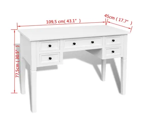 Rakstāmgalds Ar 5 Atvilktnēm, Balts