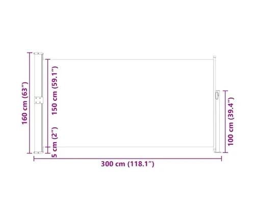 Izvelkama Terases Sānu Markīze, 160X300 Cm, Pelēka Vidaxl
