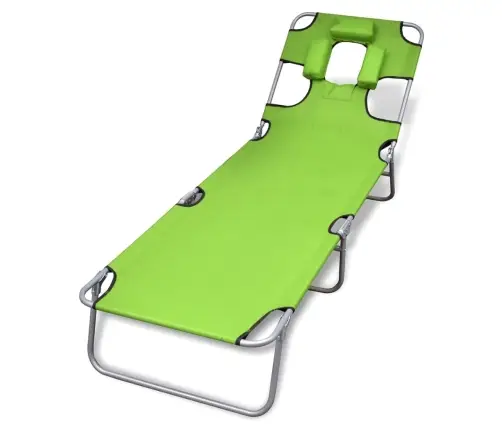 Saliekams Sauļošanās Zvilnis Ar Galvas Spilvenu, Tērauds, Zaļš Vidaxl