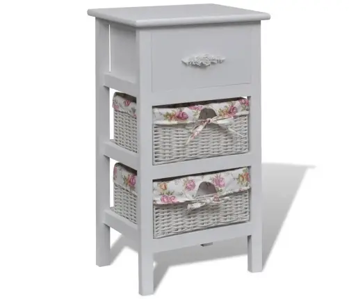 Skapītis Ar 1 Atvilktni Un 2 Groziem, Balts, Paulonijas Koks  Vidaxl