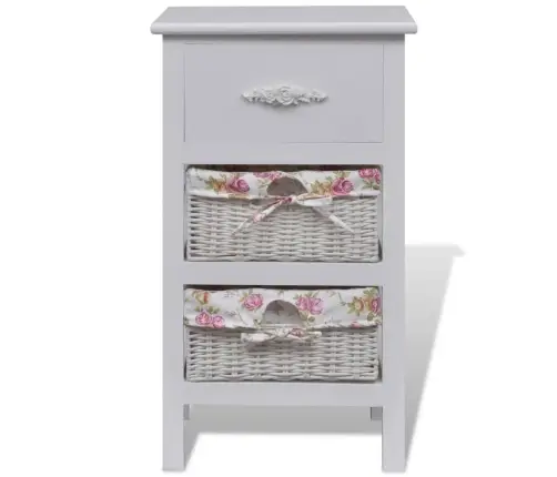 Skapītis Ar 1 Atvilktni Un 2 Groziem, Balts, Paulonijas Koks  Vidaxl