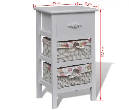 Skapītis Ar 1 Atvilktni Un 2 Groziem, Balts, Paulonijas Koks  Vidaxl