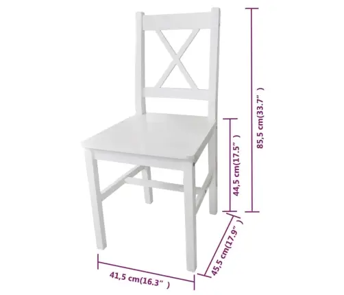 Valgomojo Kėdės, 6 Vnt., Baltos, Pušies Mediena