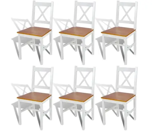 Valgomojo Kėdės, 6 Vnt., Baltos, Pušies Mediena