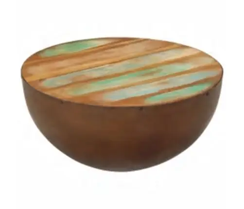 Kafijas Galdiņš, Bļodas Forma, Tērauda Pamatne,Pārstrādāts Koks  Vidaxl