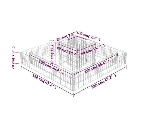 Gabioon-Taimekast, Tsingitud Teras, 120 X 120 X 20 Cm