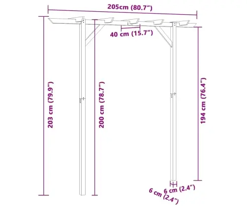 Dārza Pergola, 205X40X203 Cm, Koks Vidaxl