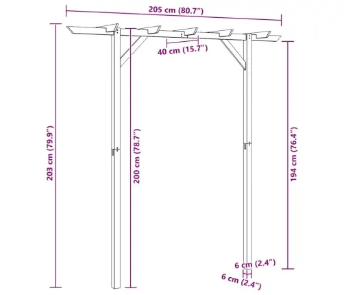 Dārza Pergola, 205X40X203 Cm, Koks Vidaxl