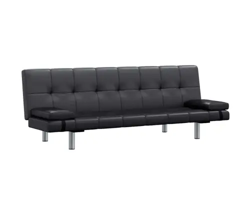 Izvelkams Dīvāns Ar 2 Spilveniem, Regulējams,Melna Mākslīgā Āda   Vidaxl