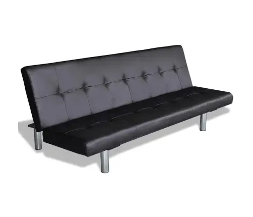 Izvelkams Dīvāns Ar 2 Spilveniem, Regulējams,Melna Mākslīgā Āda   Vidaxl