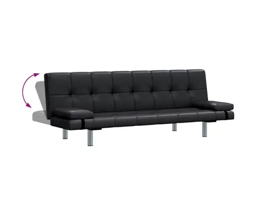Izvelkams Dīvāns Ar 2 Spilveniem, Regulējams,Melna Mākslīgā Āda   Vidaxl