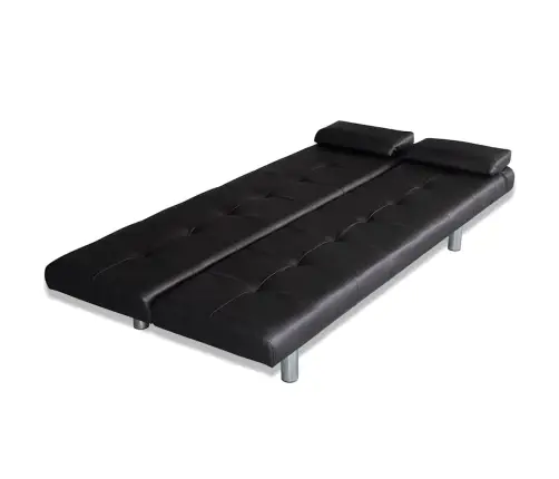 Izvelkams Dīvāns Ar 2 Spilveniem, Regulējams,Melna Mākslīgā Āda   Vidaxl