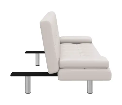 Izvelkams Dīvāns Ar 2 Spilveniem, Krēmbalta Mākslīgā Āda  Vidaxl