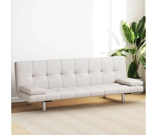 Izvelkams Dīvāns Ar 2 Spilveniem, Krēmbalta Mākslīgā Āda  Vidaxl